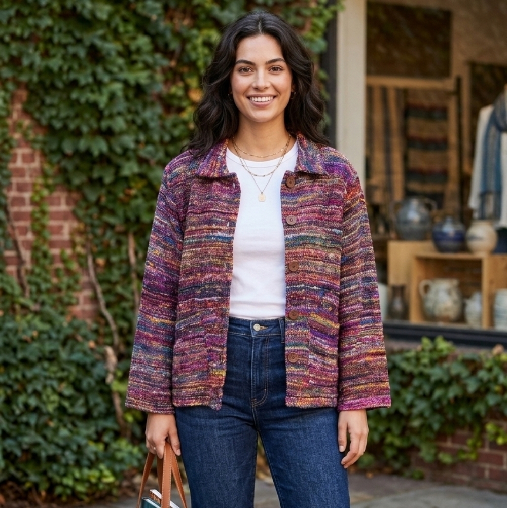 The Territory‎ Ahead Woman M Shacket Silk Jacket Rainbow Boho Hipster Nubby